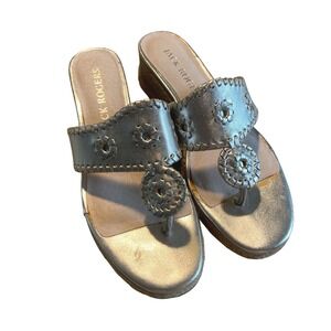 Jack Rogers Women's Gold‎ Leather Wedge Sandals Size 7.5M Thong Espadrille